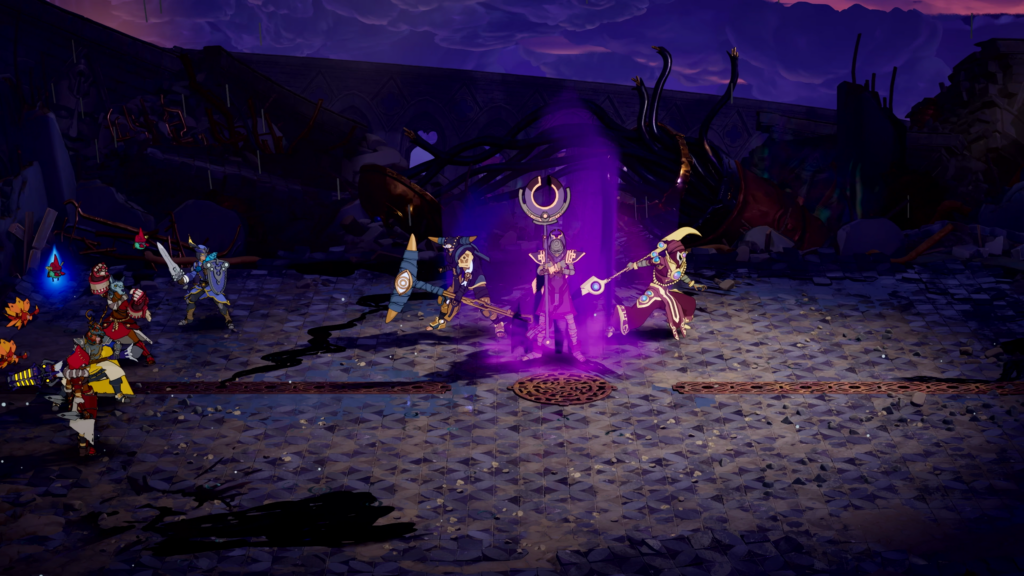 battle scene with characters facing off against enemies