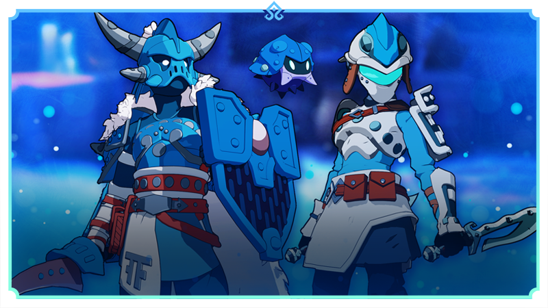 Two fighters adorned with blue and winter themed armor