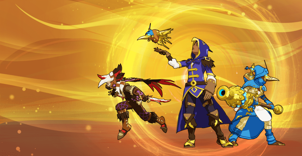 Three heroes in stylish outfits. 